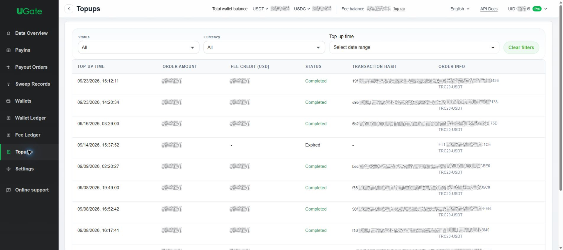 Reconcile wallets, fees and top-ups, Step 3
