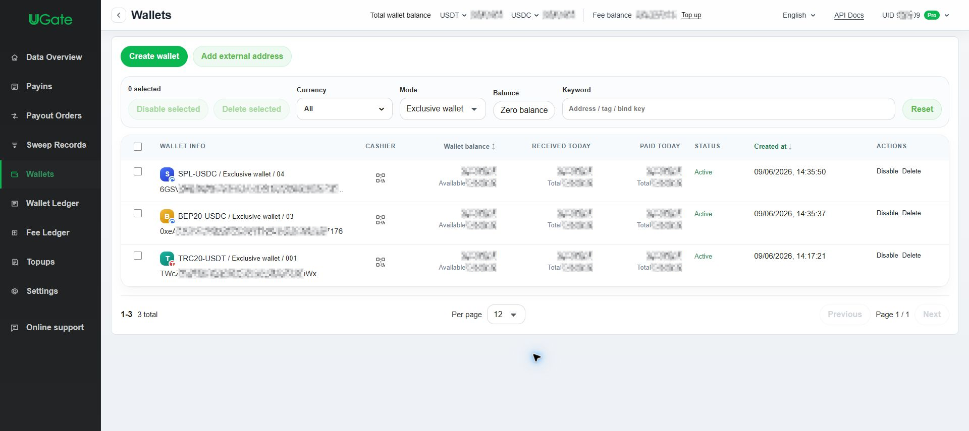 Exclusive wallets for deposits — recommended, Step 1