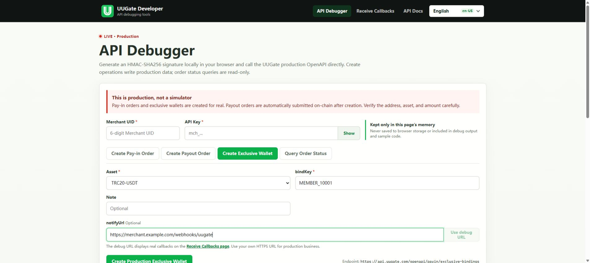 Exclusive wallets for deposits — recommended, Step 6