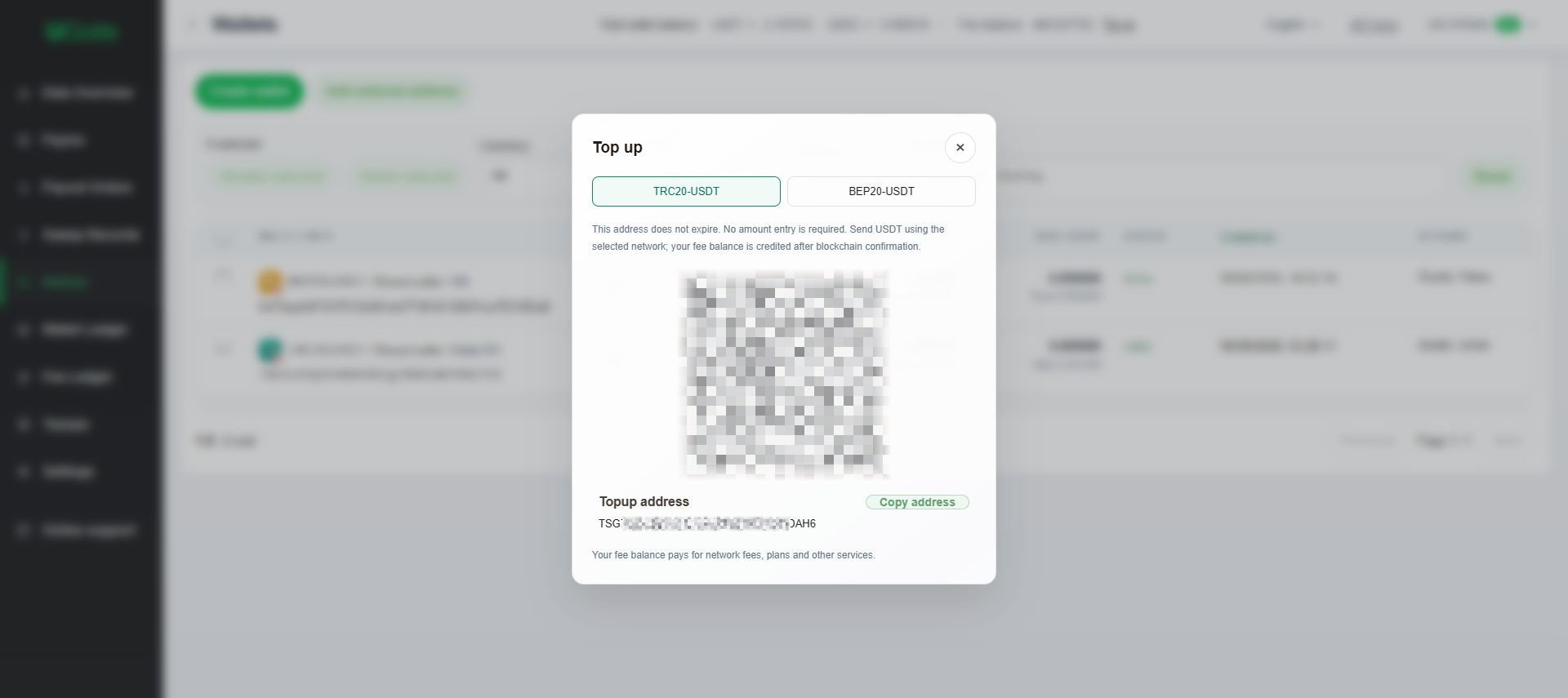 Top up your fee balance, Step 2