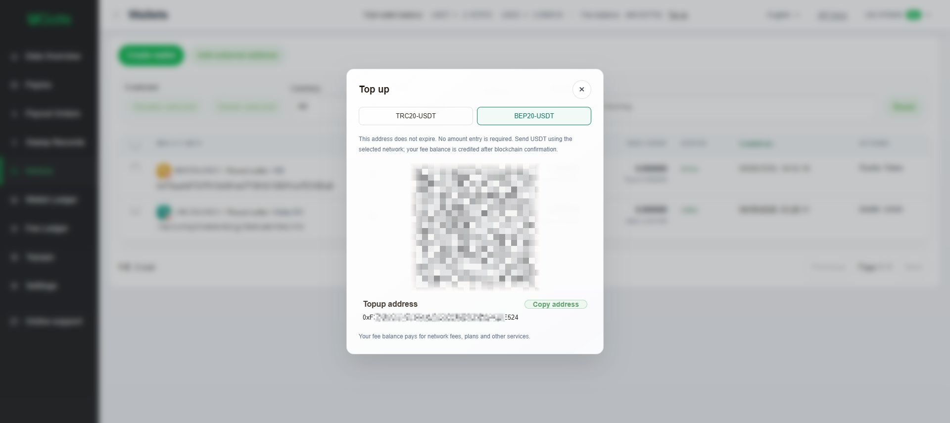 Top up your fee balance, Step 3
