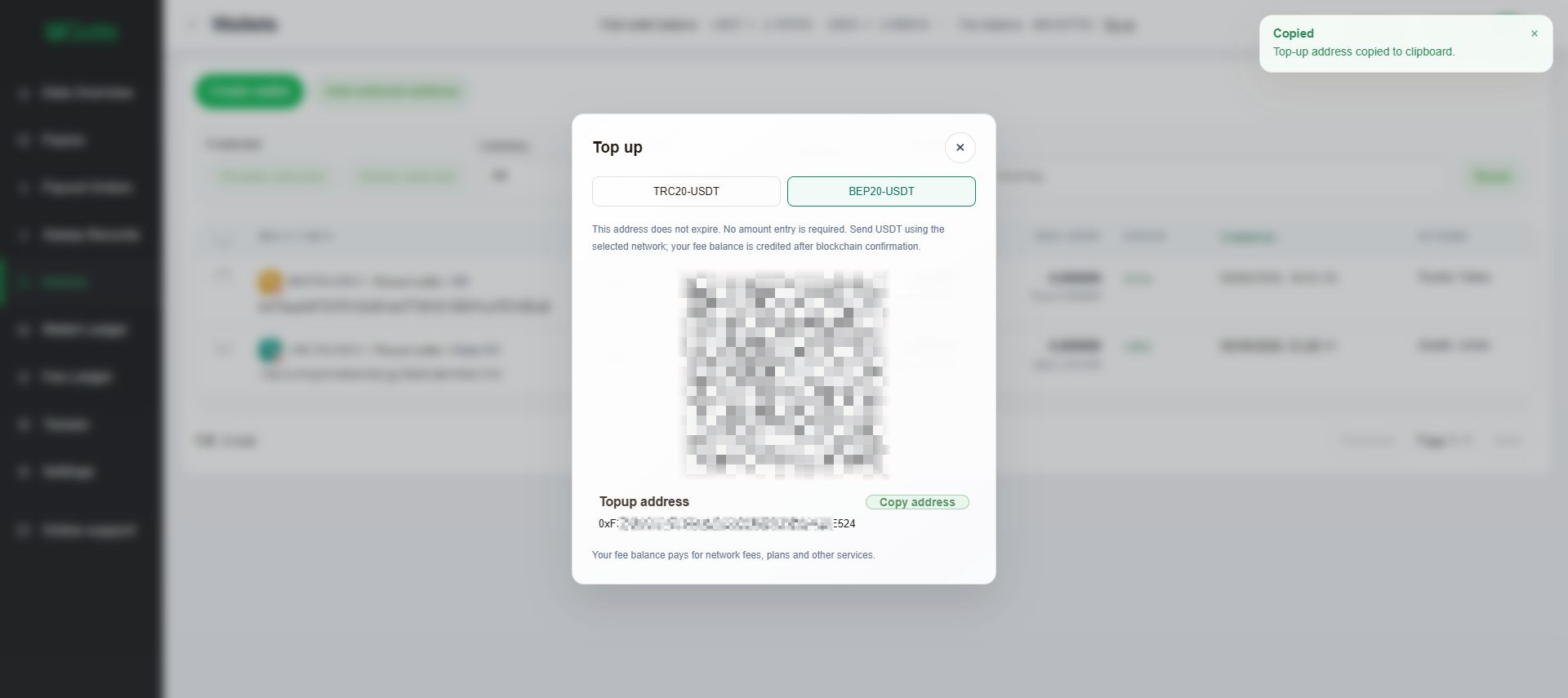 Top up your fee balance, Step 4