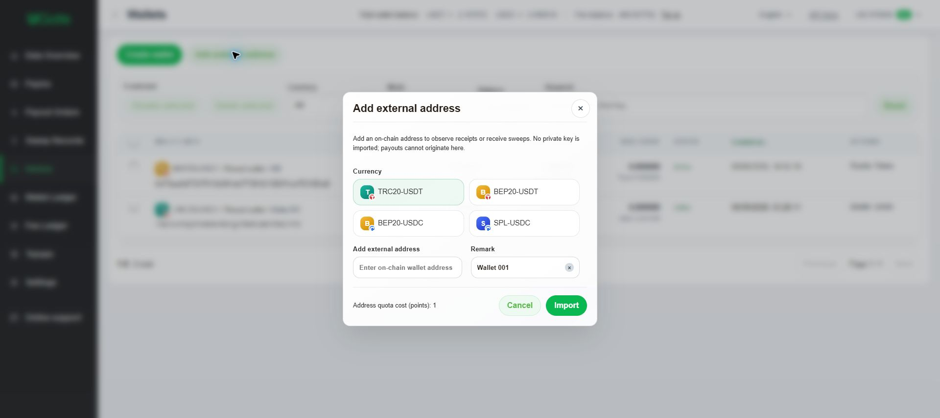 Choose between shared, exclusive and external wallets, Step 3