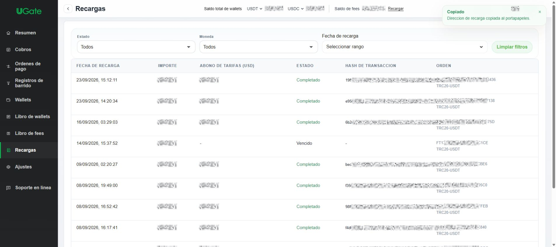 Conciliar wallets, comisiones y recargas, Paso 3