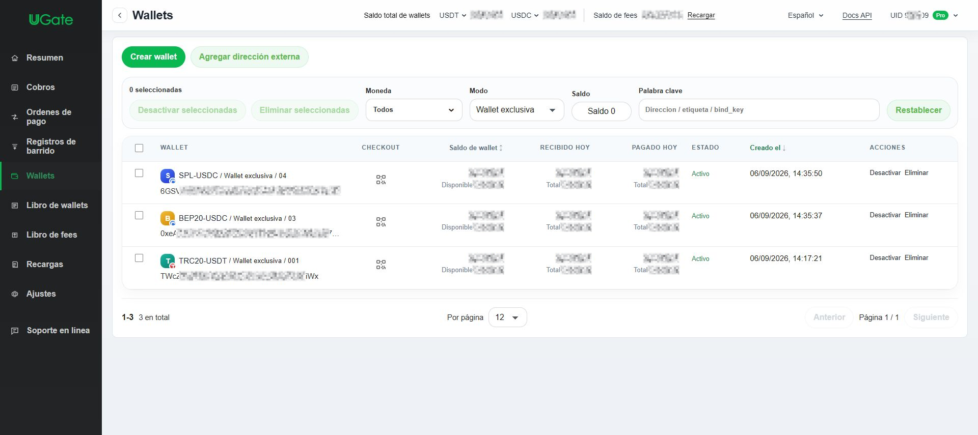 Wallet exclusiva para depósitos — recomendada, Paso 1