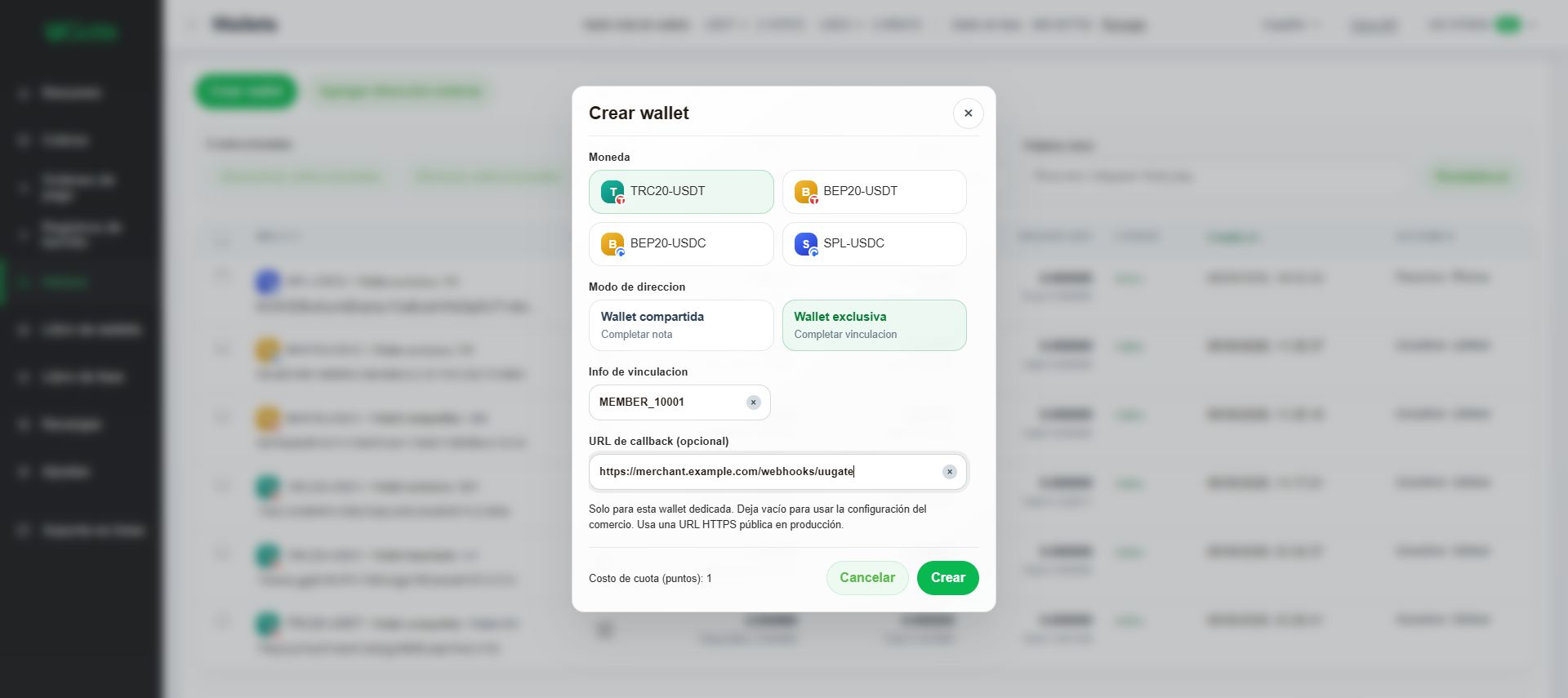 Elegir entre wallets compartidas, exclusivas y externas, Paso 1