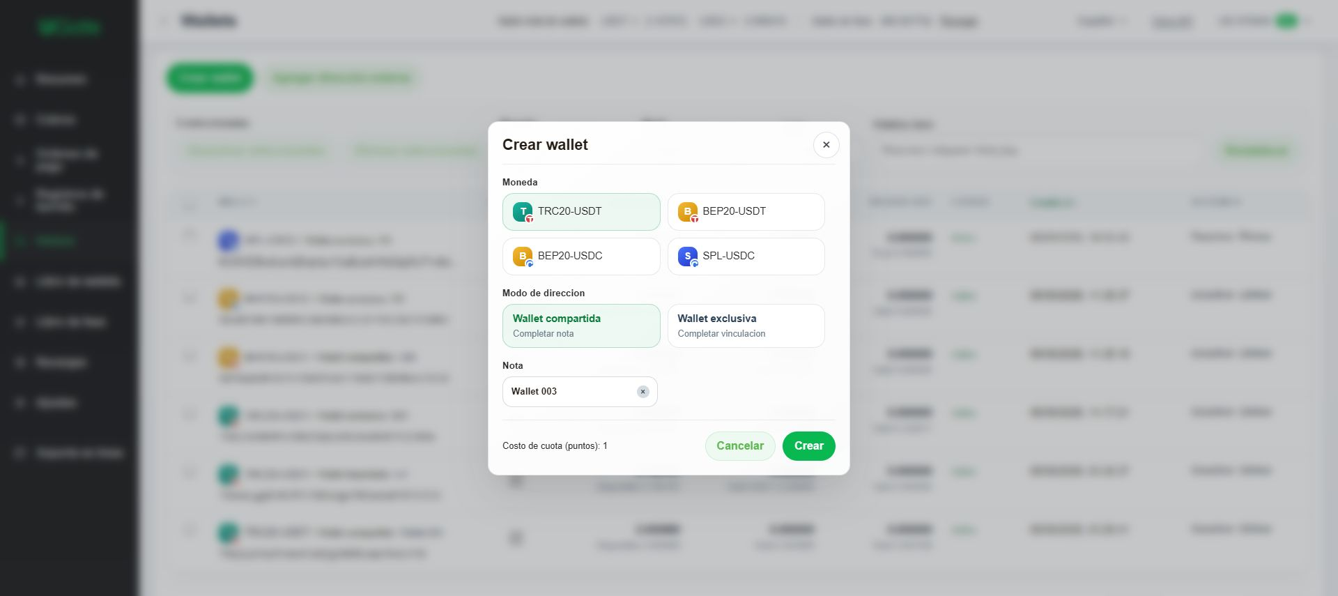 Wallet compartida: cobrar un monto fijo, Paso 2