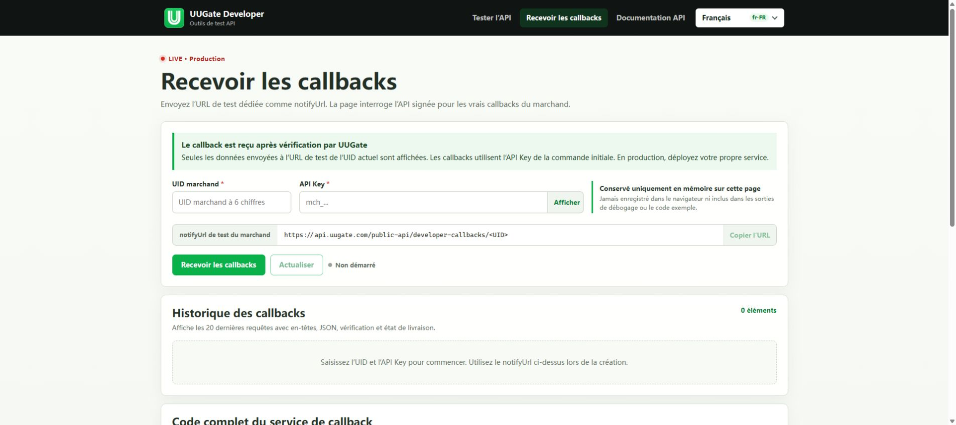 Recevoir et déboguer les callbacks, Étape 1