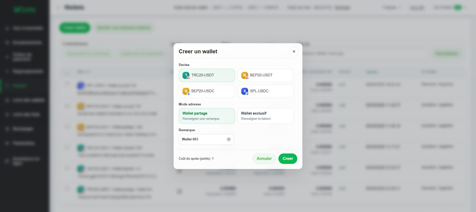 Créer un wallet partagé, Étape 2