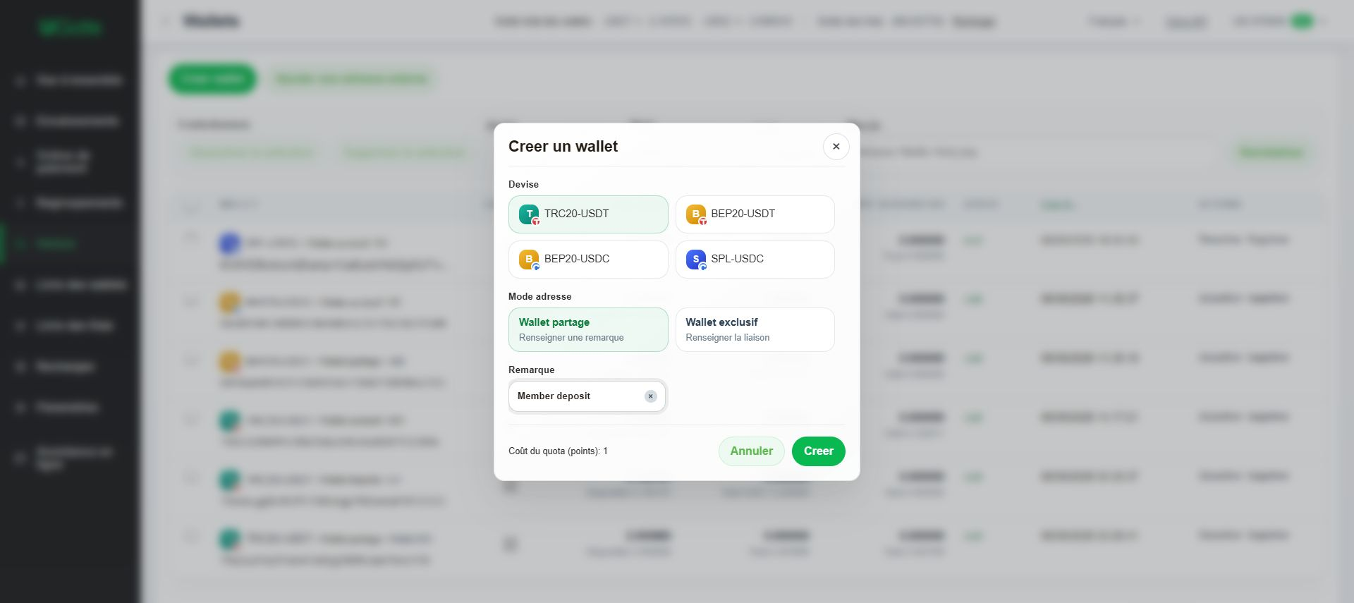 Créer un wallet partagé, Étape 3