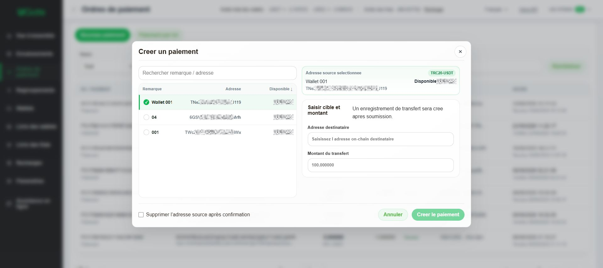 Paiements unitaires et par lots, Étape 3