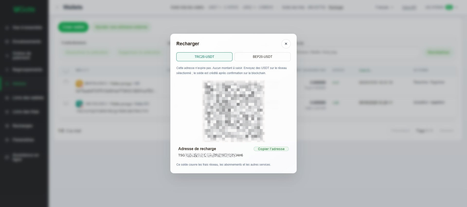 Recharger le solde des frais, Étape 2