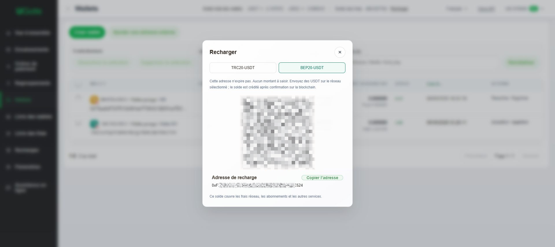 Recharger le solde des frais, Étape 3