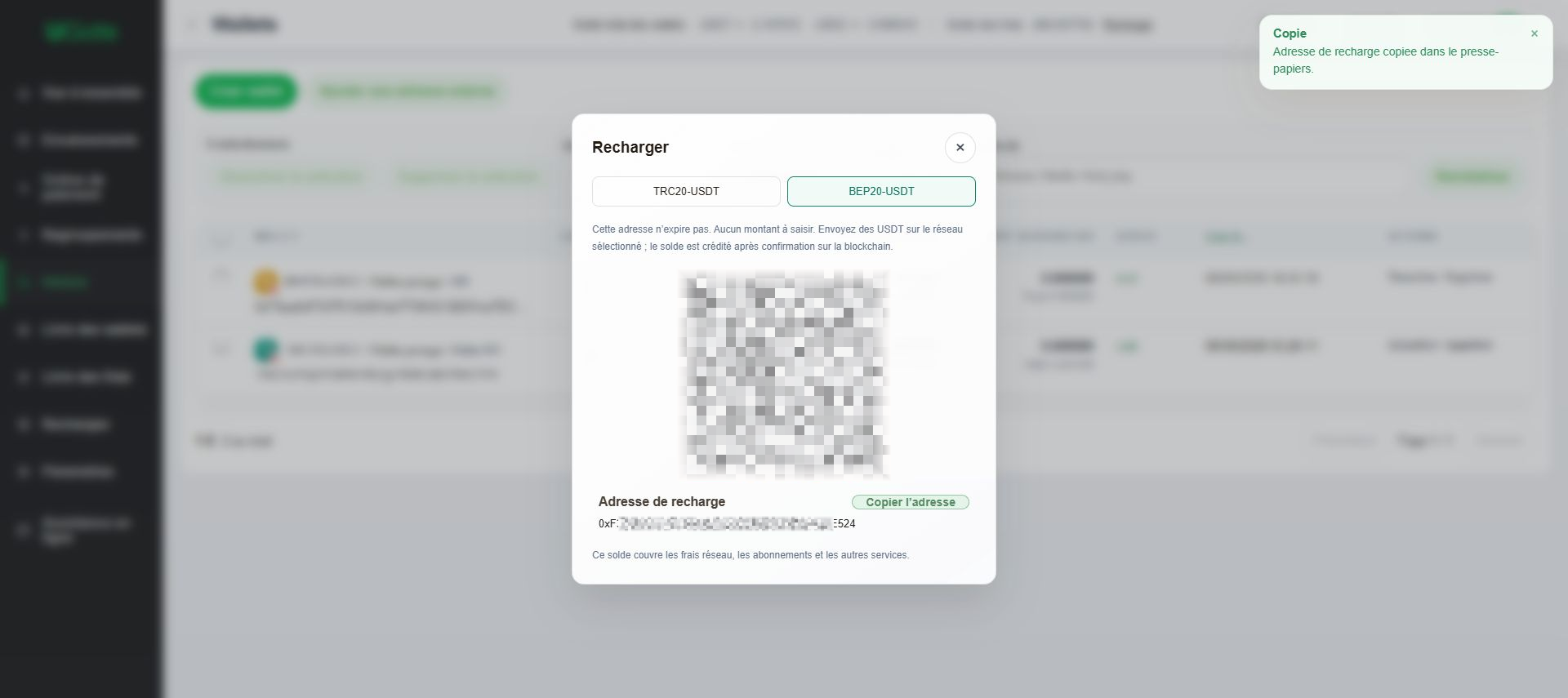 Recharger le solde des frais, Étape 4