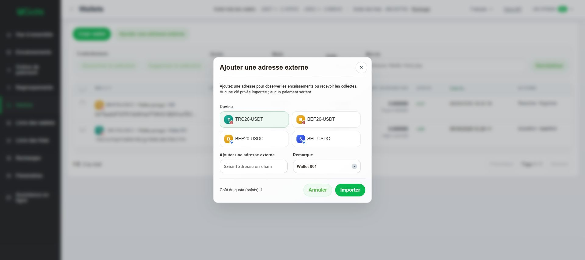 Choisir un wallet partagé, exclusif ou externe, Étape 3