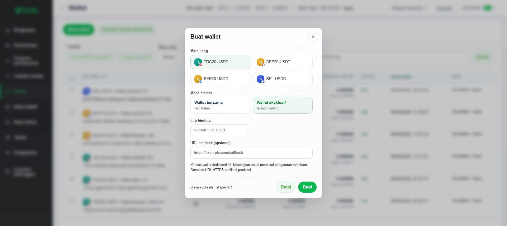 Wallet eksklusif untuk deposit — disarankan, Langkah 2
