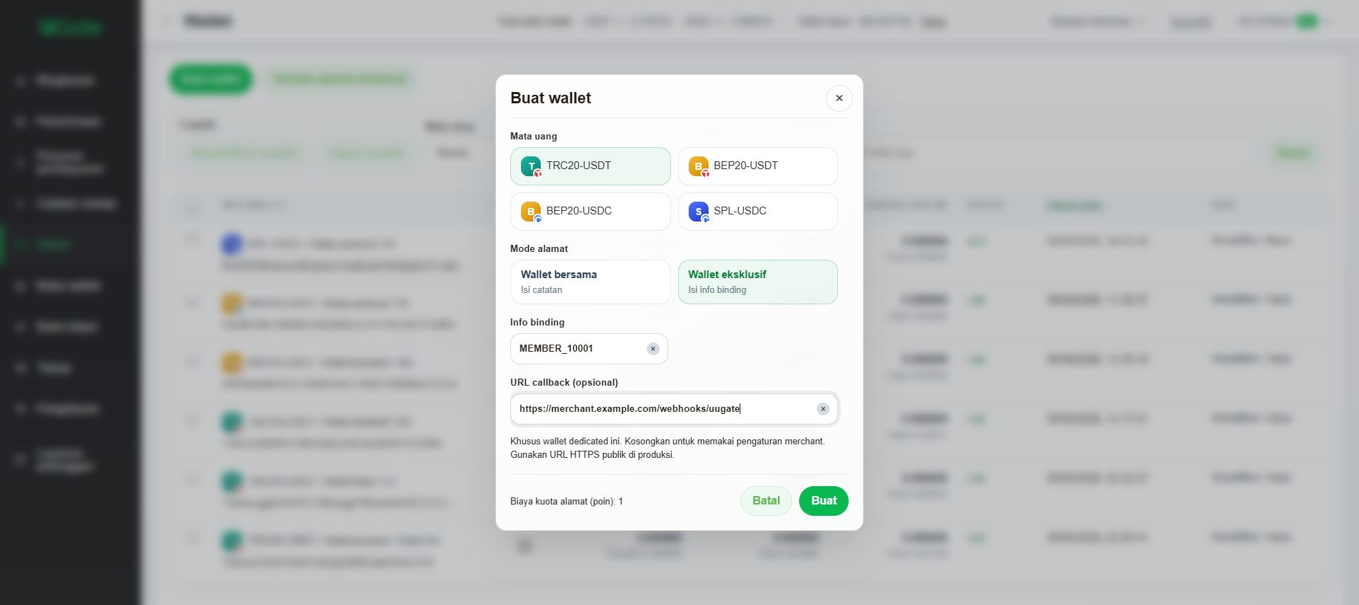 Memilih wallet bersama, eksklusif, atau eksternal, Langkah 1