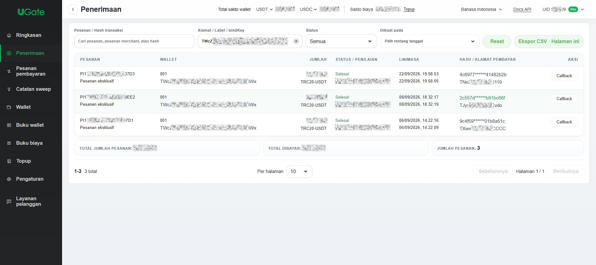 Wallet eksklusif untuk deposit — disarankan, Langkah 11