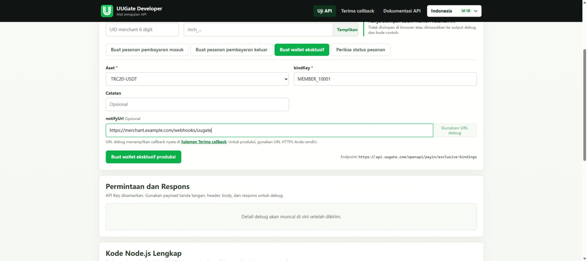 Wallet eksklusif untuk deposit — disarankan, Langkah 6