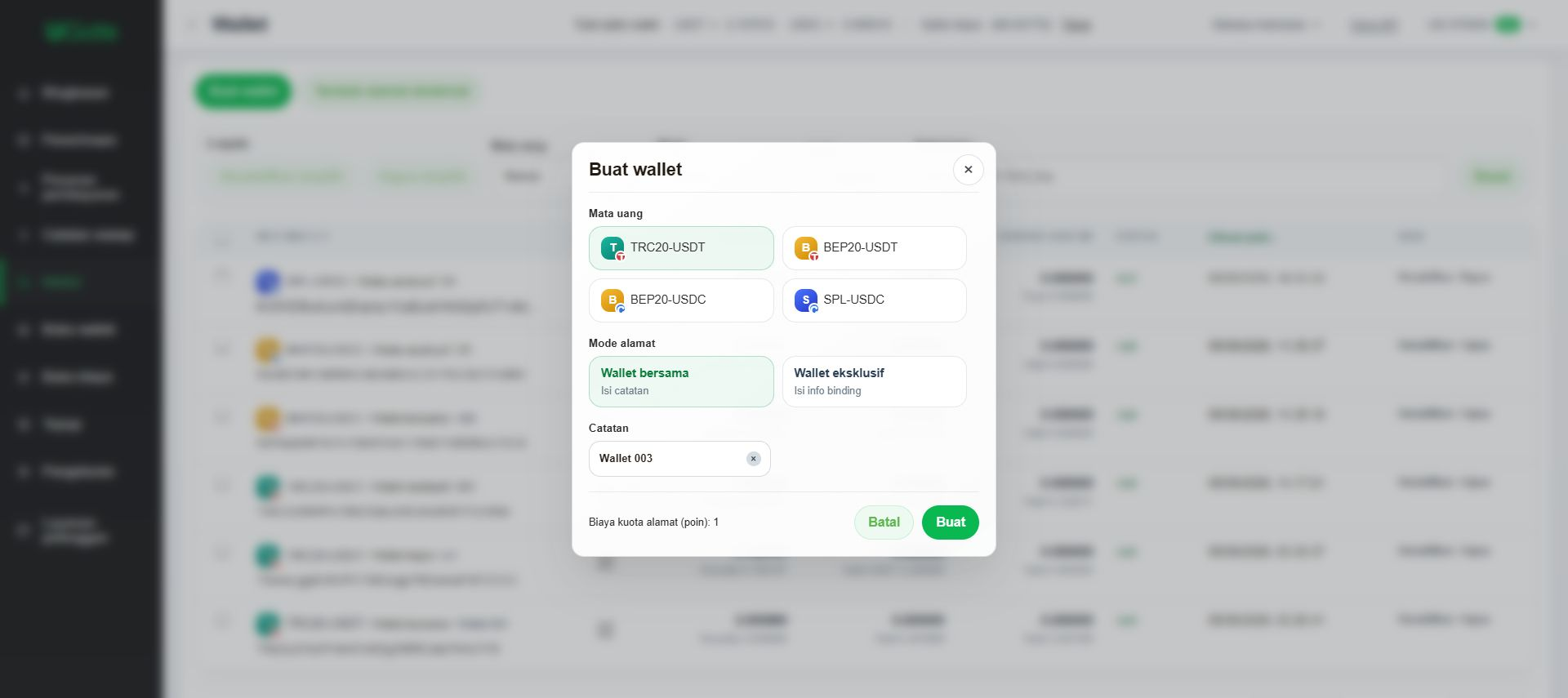 Memilih wallet bersama, eksklusif, atau eksternal, Langkah 2