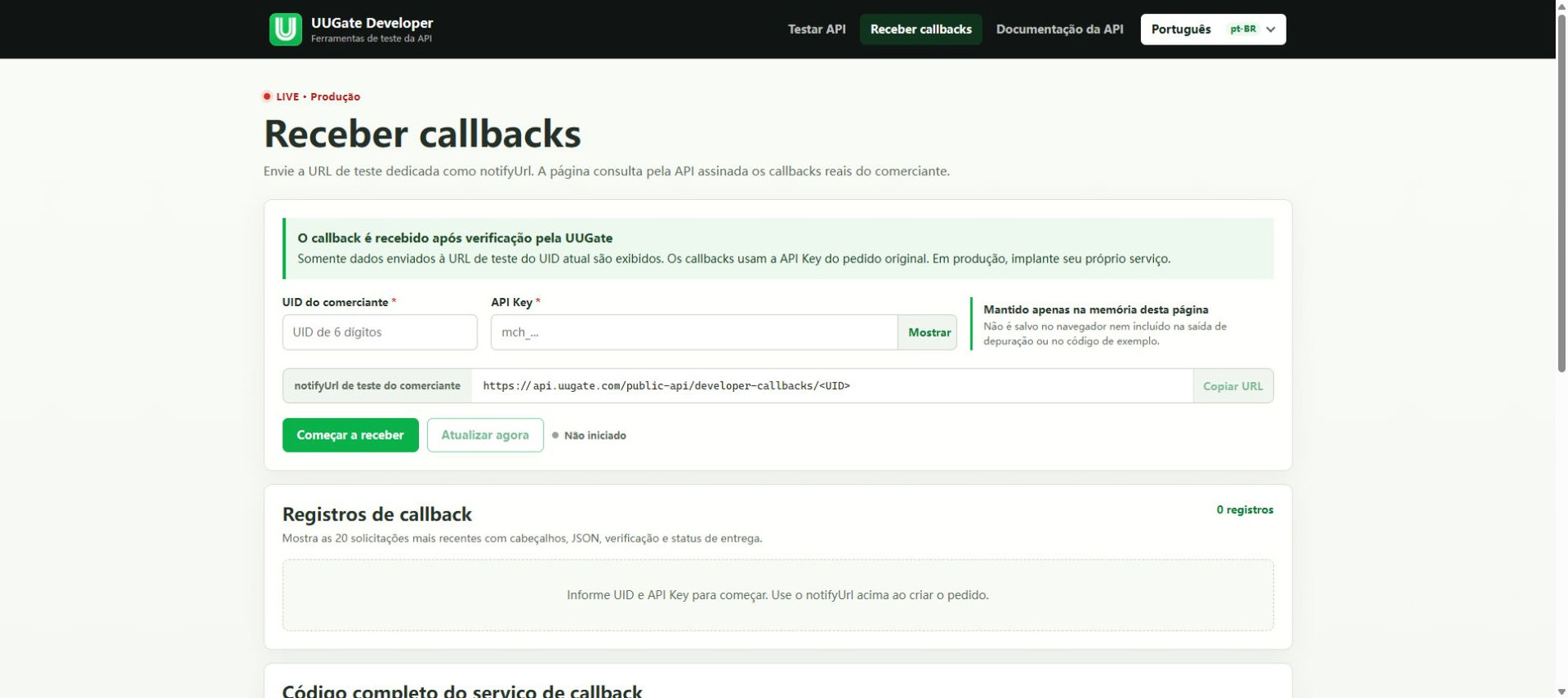 Receber e depurar callbacks, Etapa 1