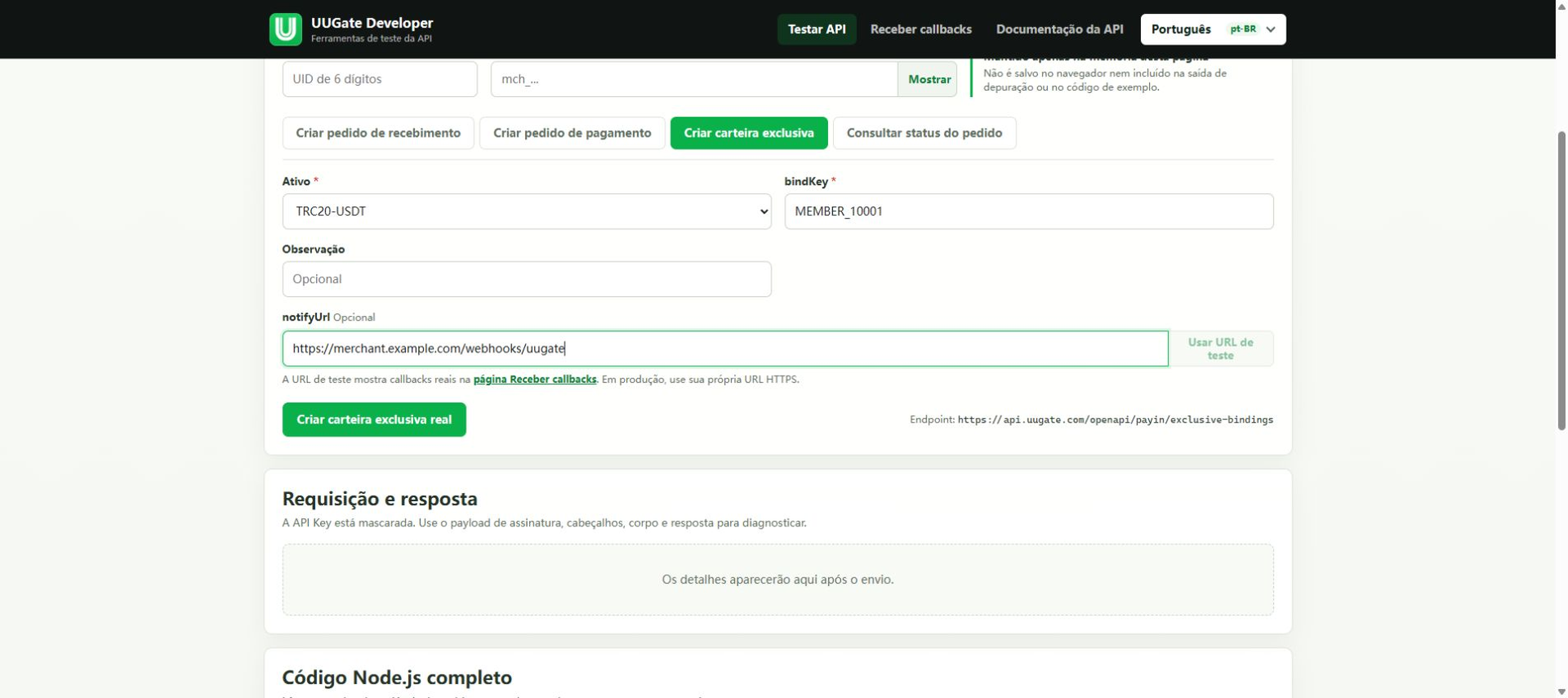 Wallet exclusiva para depósitos — recomendada, Etapa 6