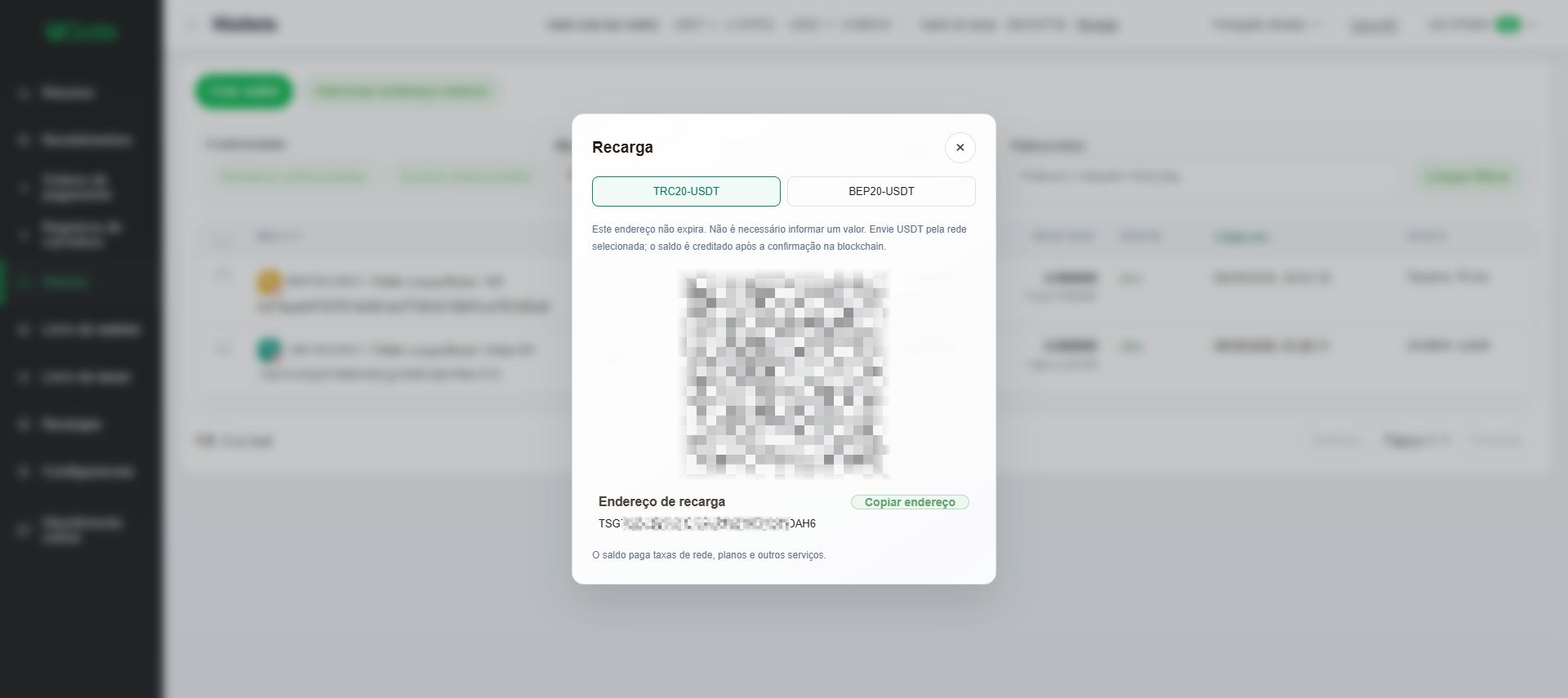 Recarregar o saldo de taxas, Etapa 2