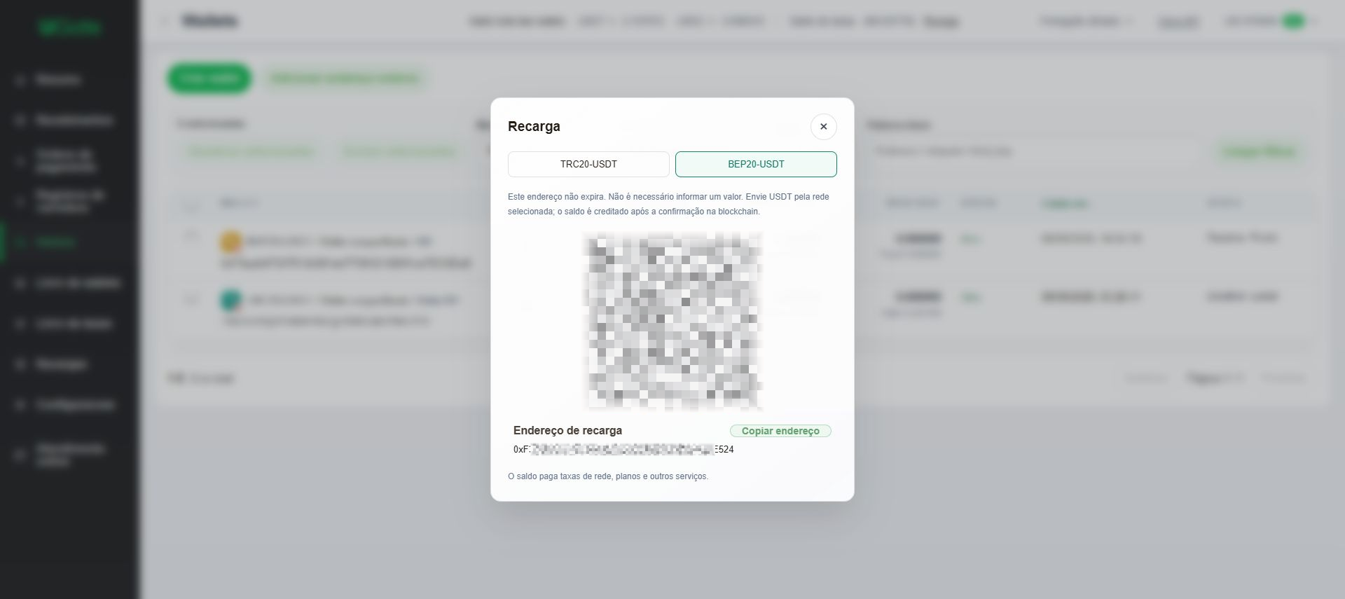 Recarregar o saldo de taxas, Etapa 3