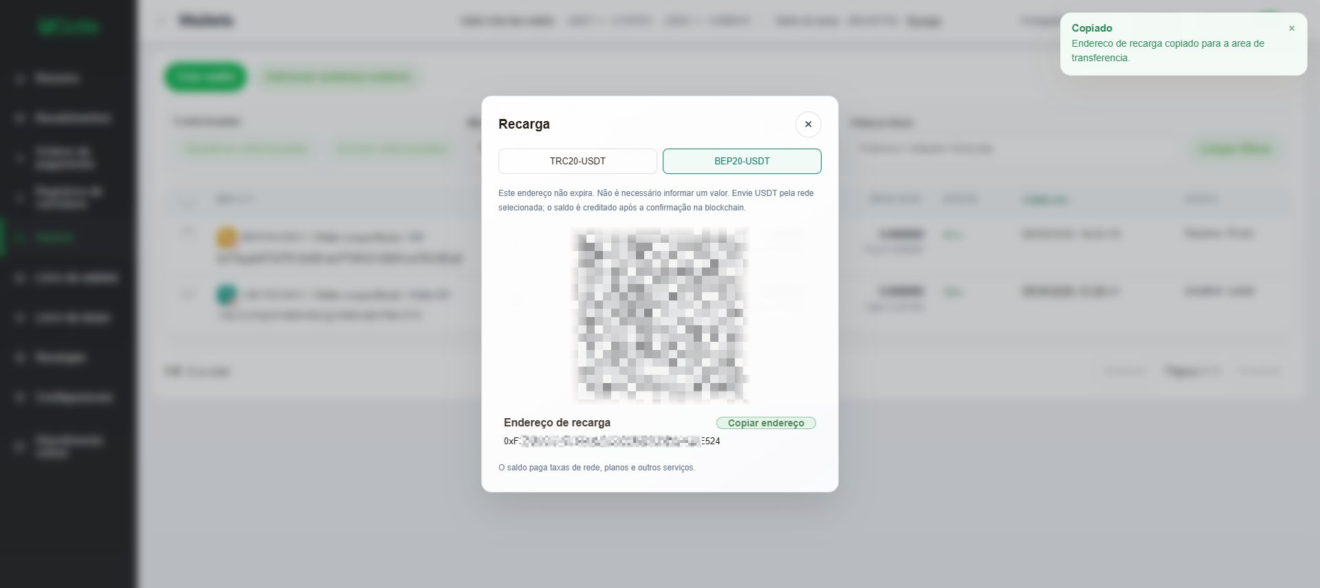 Recarregar o saldo de taxas, Etapa 4